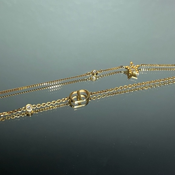 Christian Dior Petit CD Double Necklace Gold Metal Finish and Crystals - Picture 8 of 15